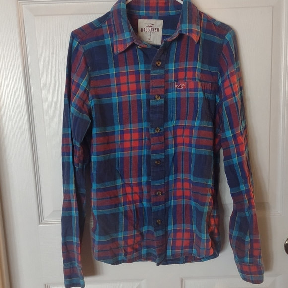 🍁Hollister long sleeve flannel button up/down shirt. Women's size Medium. Plaid - Picture 2 of 8